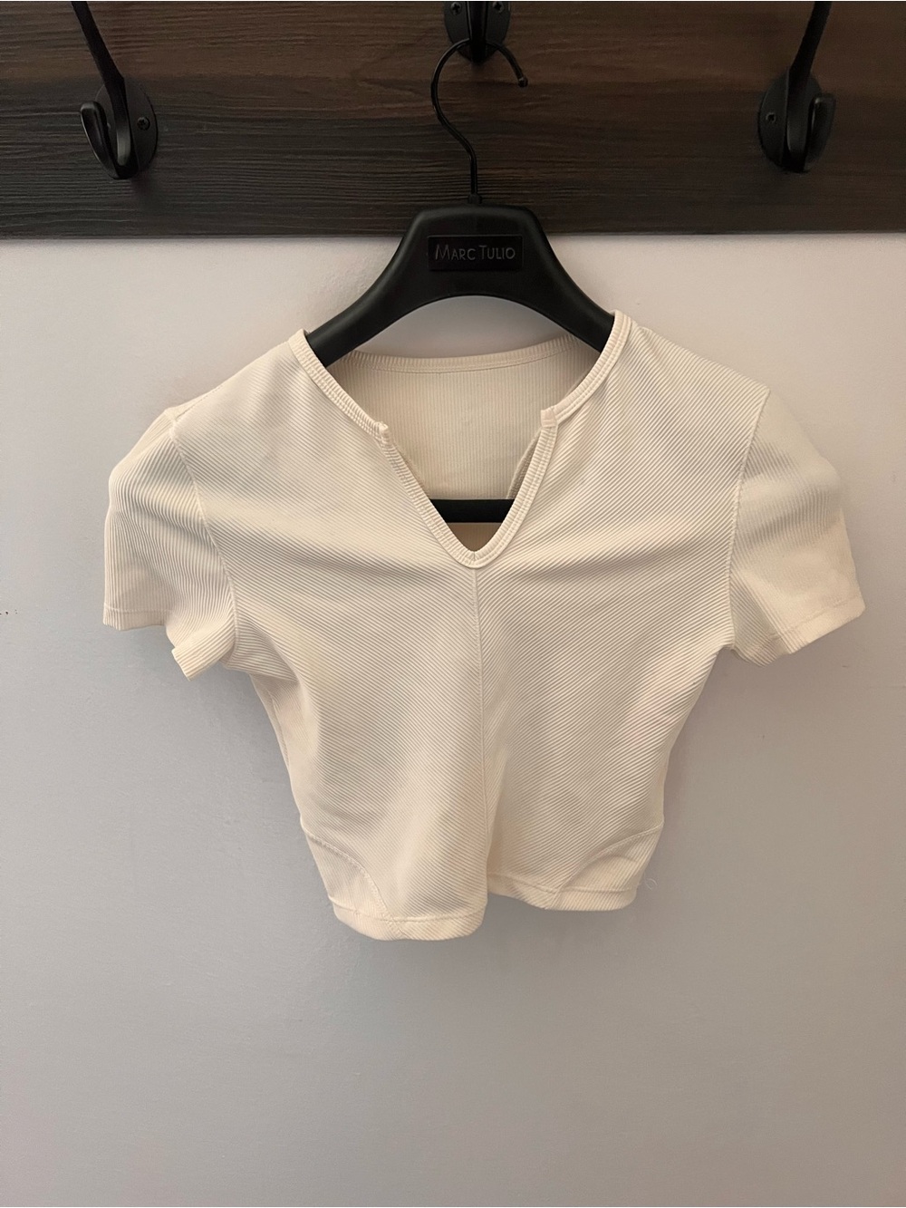 Women’s Cream Short Sleeve Notch Neck Top